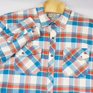 LLBean Men's XL Regular Plaid Flannel Shirt Organic Cotton Stretch Elbow Patches